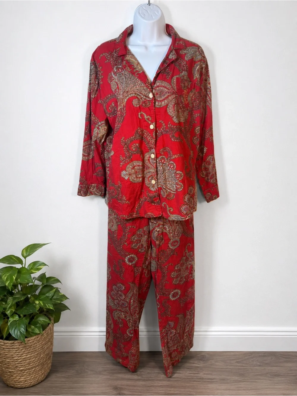 Lauren Ralph Lauren Red Paisley Cotton Modal Pajama Set Size L